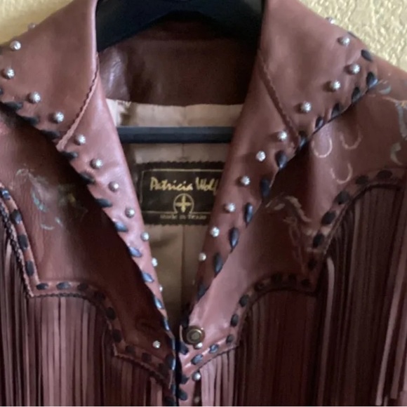 Patricia Wolf handpainted leather fringe jacket indian ponies wearable art $795 - Picture 6 of 7